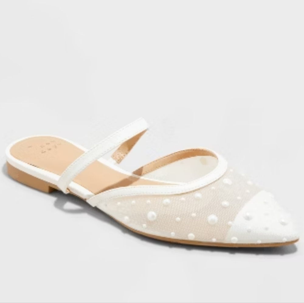 a new day White Pearl Embellished Pointed Toe Mules